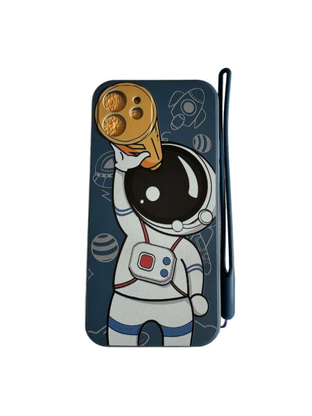Galaxy - Telescope &amp; Astronaut Side Print Phone Case with Hand Strap