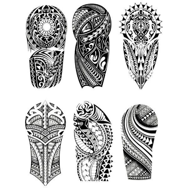 6 Piece - Tribal-Design Temporary Tattoo Set - Black