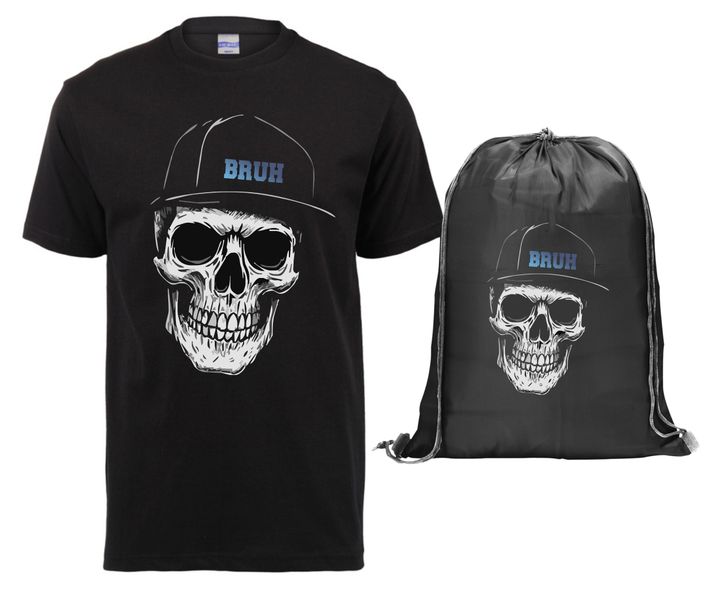 Birthday - Skull Bruh Kids T-shirt and Drawstring Bag Combo