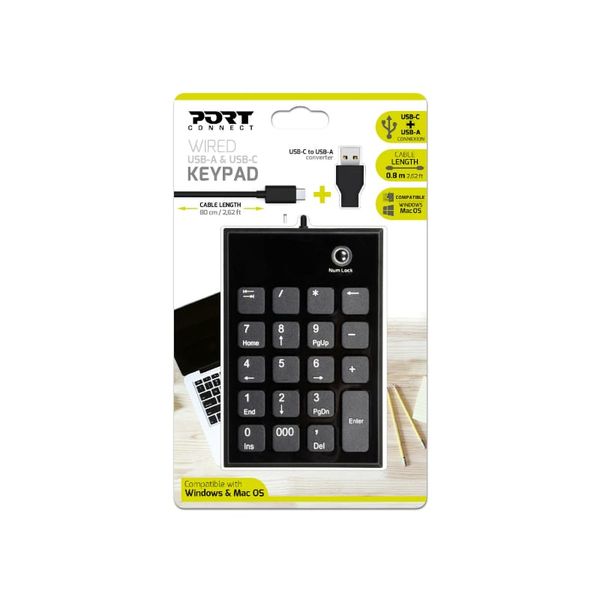 Port Connect Wired USB and Type-C Numpad Keypad – Black