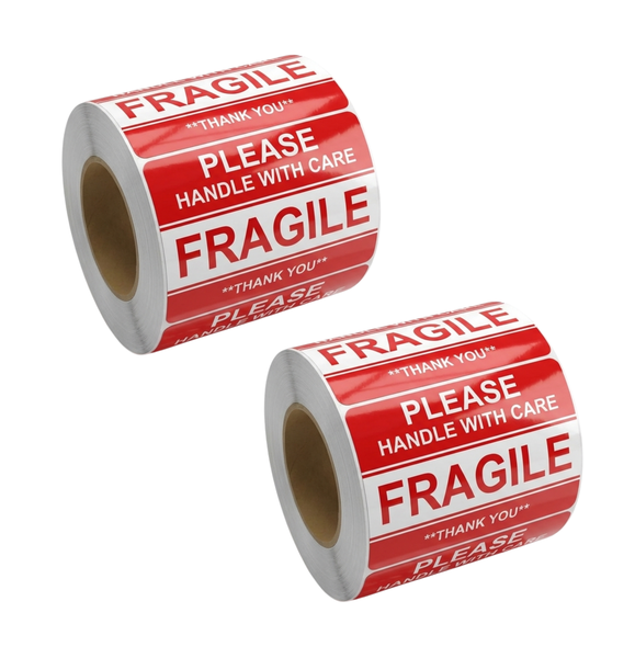 High Quality Fragile Stickers 1000pcs Roll 2 Pack 5x7.6cm Handle With Care