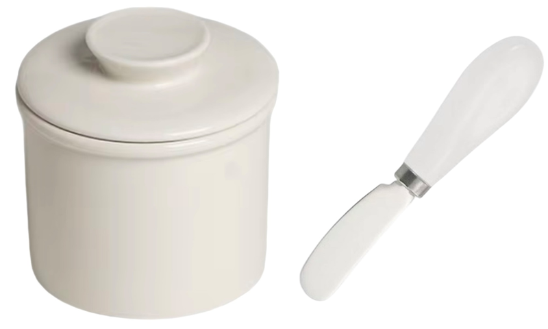 French Butter Bell Ceramic Jar and Matching Ceramic Butter Spreader