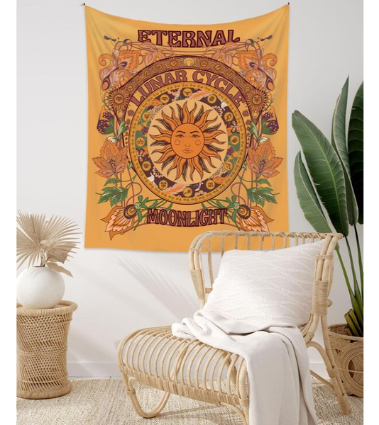 Eternal Sun, Lunar Cycle and Moonlight Wall Tapestry