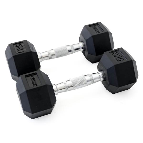 Hexagon Rubber Dumbbell Pairs - 1KG - 10KG