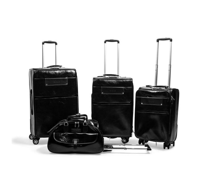 PU Leather 4 Piece Vintage Trolley Luggage Bag Set - Black