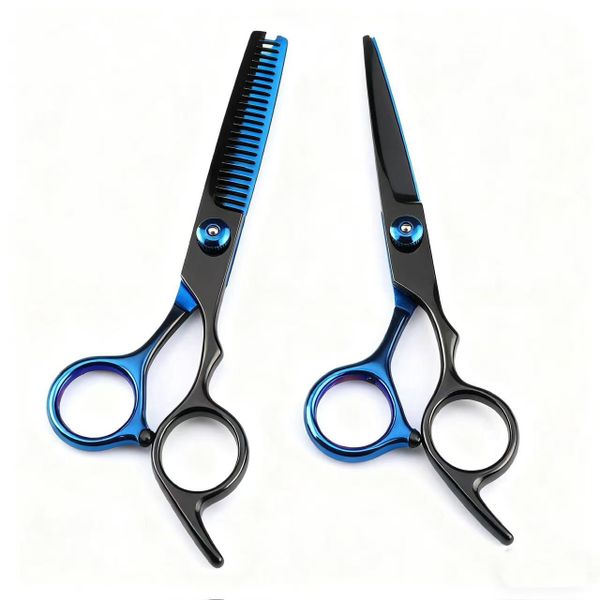 6 Inch Blue And Black High Screw Stainless Steel Hair Styling Scissors Set
