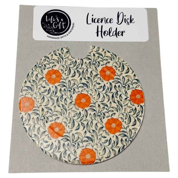 Orange Flower with Leaves Licence Disk Holder