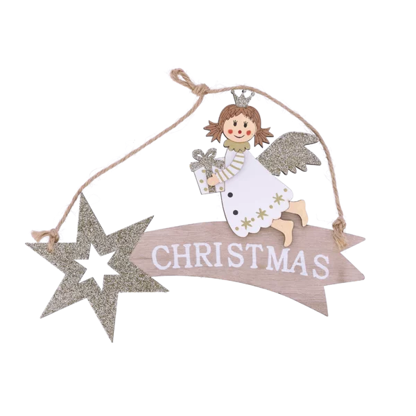Season's Greetings Wooden Hanging Angel Christmas Decoration 20cm