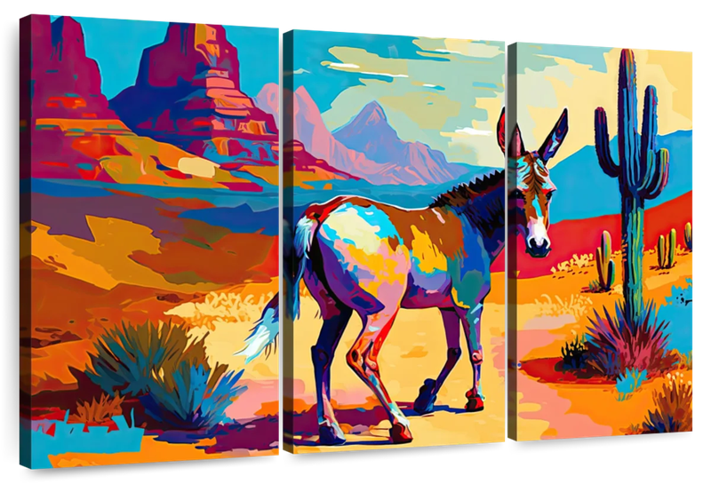 Canvas Art - South West Donkey 3 Piece Abstract Painting Canvas Wall Art