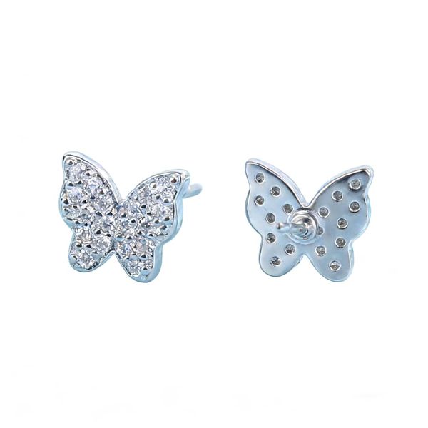 White Plated 925 Sterling Silver Butterfly Stud Earrings