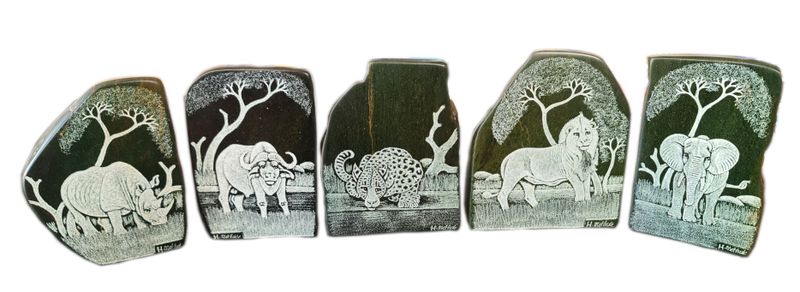 Verdite Big Five Hand Carved Green Stone Collection - 5 Piece