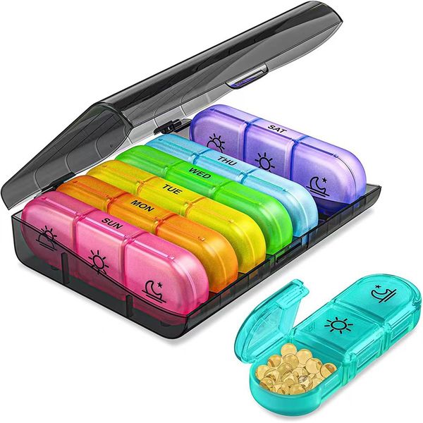 Portable 7-Day Weekly Plan Medication Organizer with 3 Daily Doses