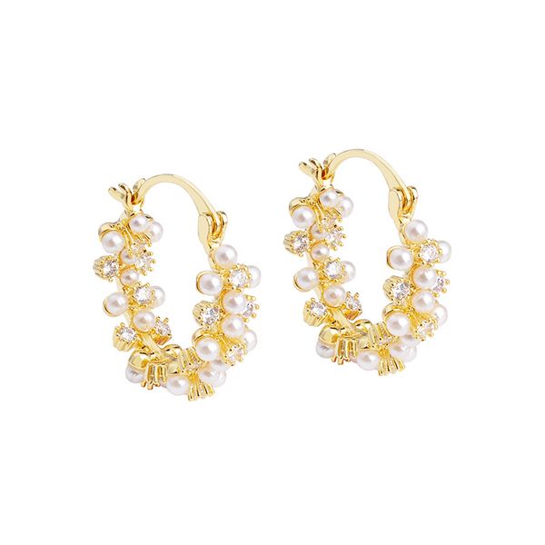 R0044 Gold Statement Round Pearl Earrings