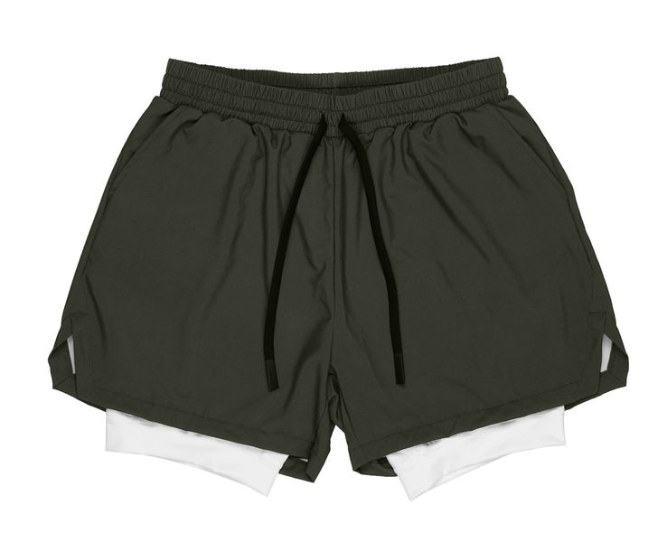 Men's 2 in 1 Running Shorts - Army Green