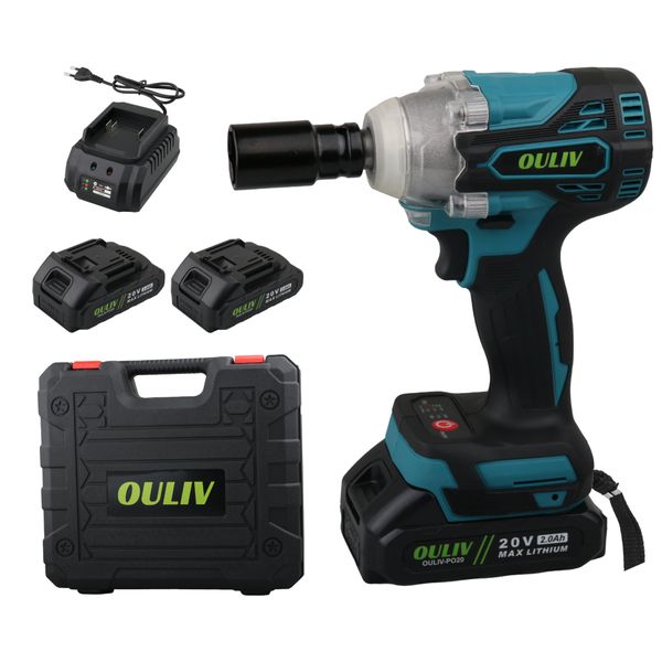 OULIV 20V 400N.m Cordless Impact Wrench Kit-(Include 2PCs 2.0A Batteries)