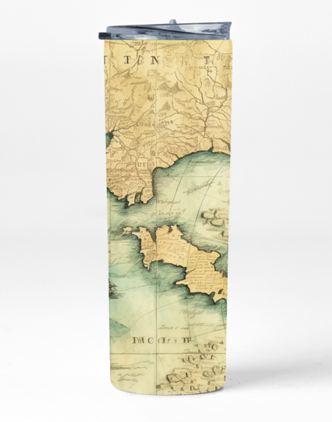 Old Map 1 20 Oz Straight Skinny Tumbler Straw Cup Trendy Graphic Present025