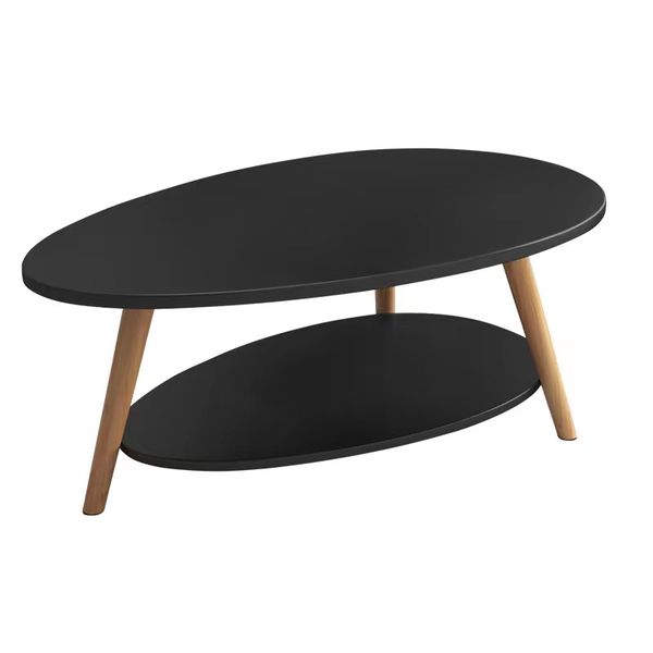 Modern 2-Tier Oval Shape Wooden Coffee Table