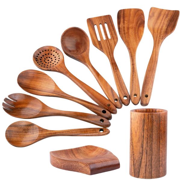 10-Piece Wooden Kitchen Cooking Utensil Set