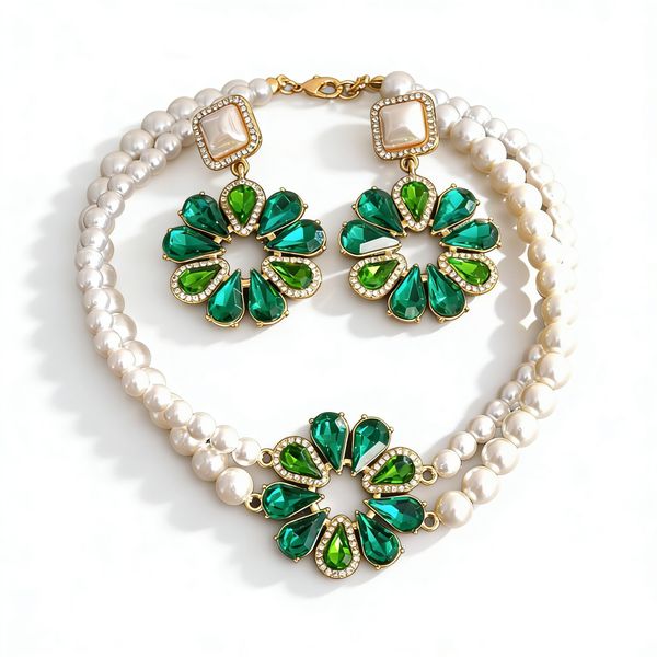 Vintage floral motif Jewelry Set-Green