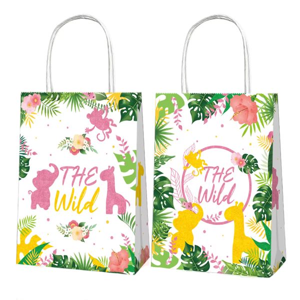 Party Favor Bags with Handles - Wild Jungle Safari Theme - 12 Bags