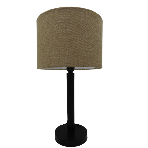 Dark Mahogany Stain Table Lamp With Hessian Drum Shade