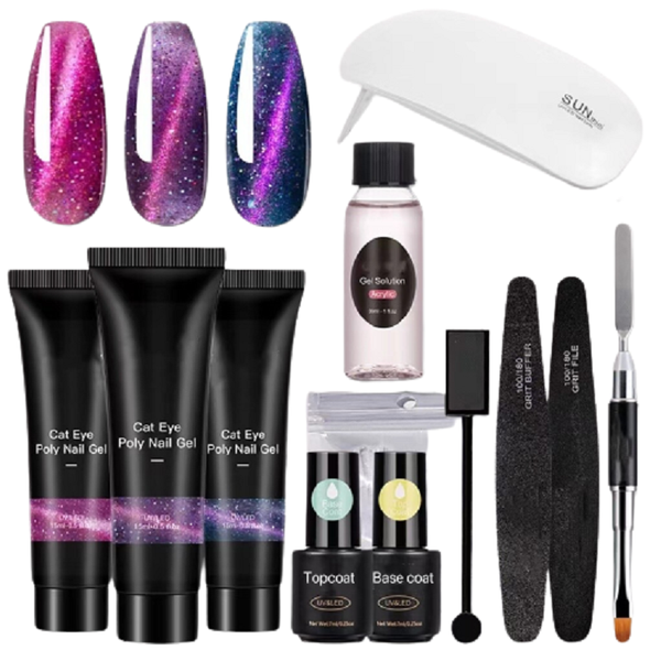 12 Piece Cat Eye Polygel Set with Mini UV Lamp