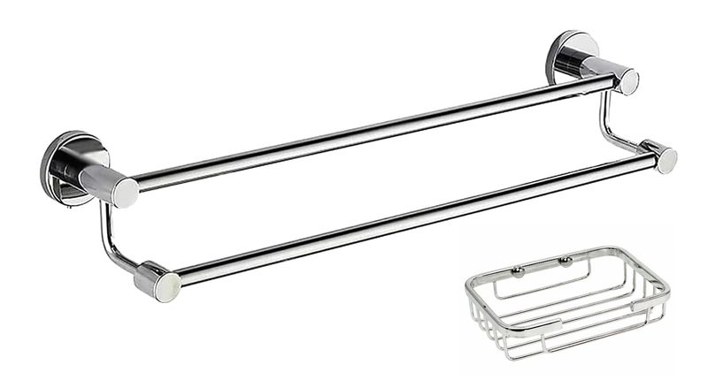 Elegant 60cm Double Towel Rod+ Soap Dish Stainless Steel - Combo
