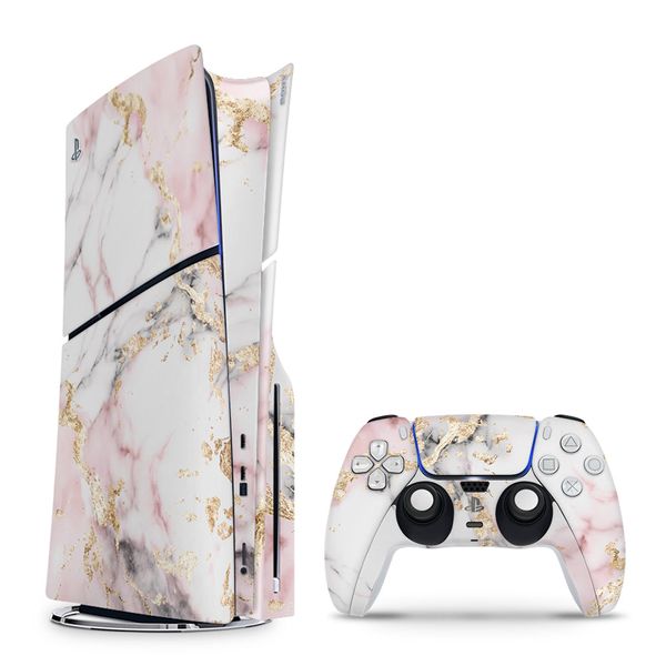Decal Skin Compatible with PS5 Slim (Disc) - White Gold Vein Marble (Decal Only)