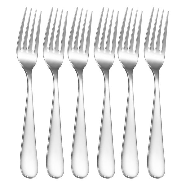Set of 6-Stainless Steel, Forks Silver Round Edge Exceptional Mirror Finish