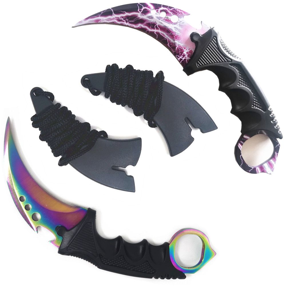 2x Karambit Knife Combat Tiger Claw Tactical Knife - Iridescent + Blitz ...