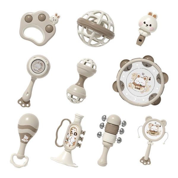 Newborn Baby 10 Pcs Rattle Drum Toy Set Early Learning Sensory Hand Shaker