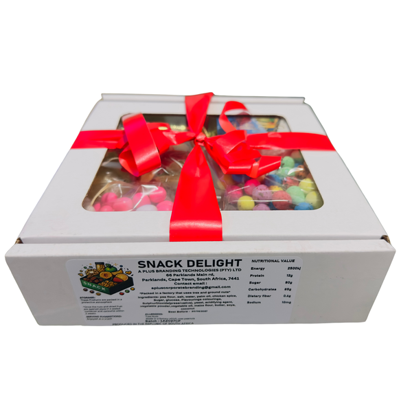 Snack Delight Gourmet Gift Hamper Box with Plain Biltong, Nuts and Treats