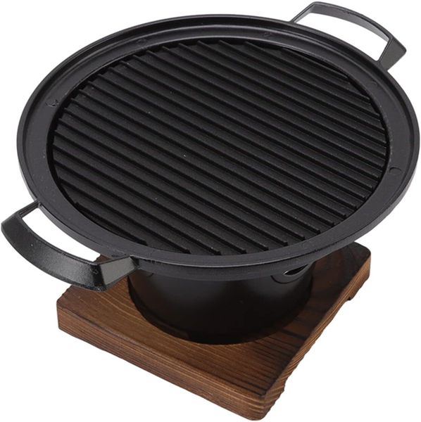 Portable Japanese Tabletop Hibachi Grill with Wooden Base