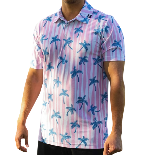CA Airdry Golf Shirt - Pink Palm Stripes
