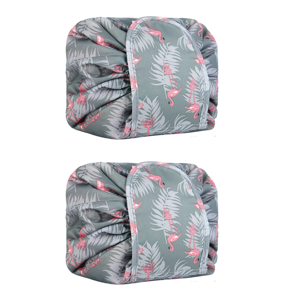 Large Capacity Drawstring Cosmetic Bag - Grey Flamingo