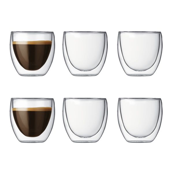 Double Wall GlassTransparent Set of 6 Glasses - 250ml