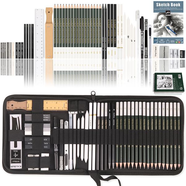 55PC Sketch Drawing Kit with Sketchbook,Graphitep Pencils,Charcoal Pencils.