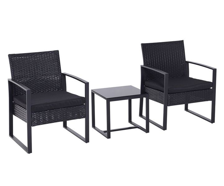 Anchor 2 Balcony Chairs &amp; Coffee Table Patio Set; Outdoor Home Decor- Black