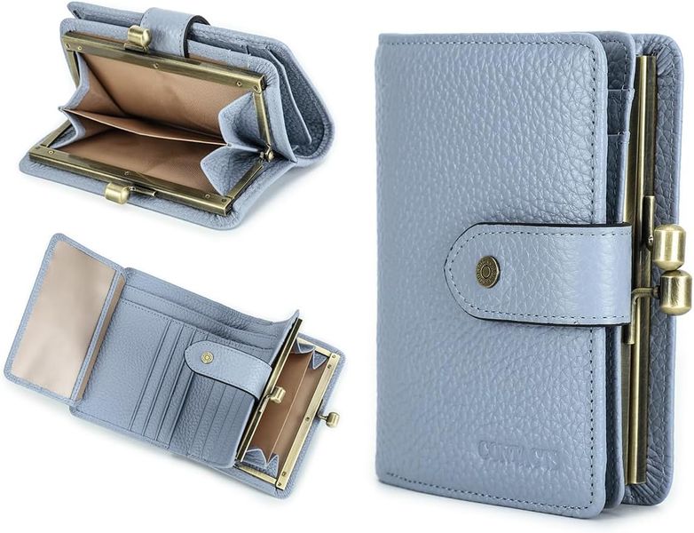 Women's Wallet RFID 11 Card Slots Bi-Fold Leather Clutch Light Blue 1pc