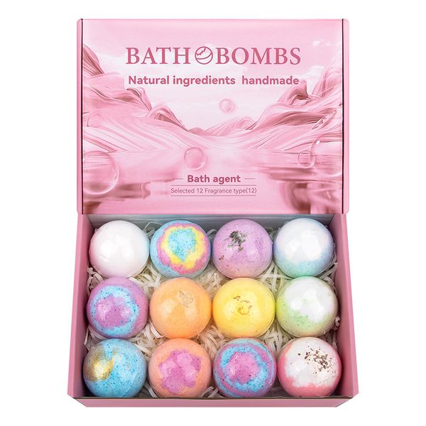 12Pcs Handmade Natural and Organic Bath Bomb with Shea Butter,with Pink Box