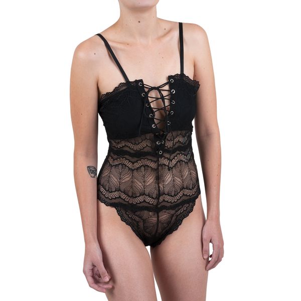ULC Strings Lace Lingerie Bodysuit - Black