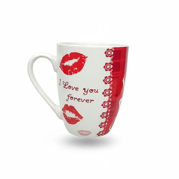 Red Lips Valentine's Mug: 'I Love You Forever' Coffee Cup