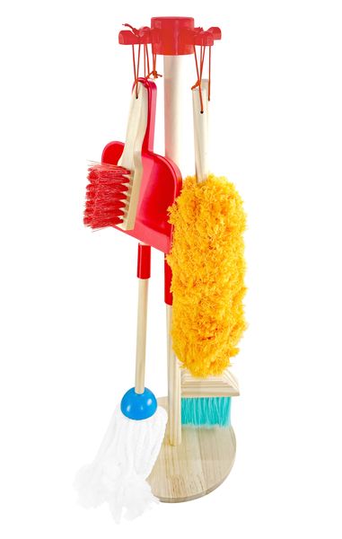 Kids Wooden Cleaning Play Set with Mop, Broom, Duster &amp; Dustpan