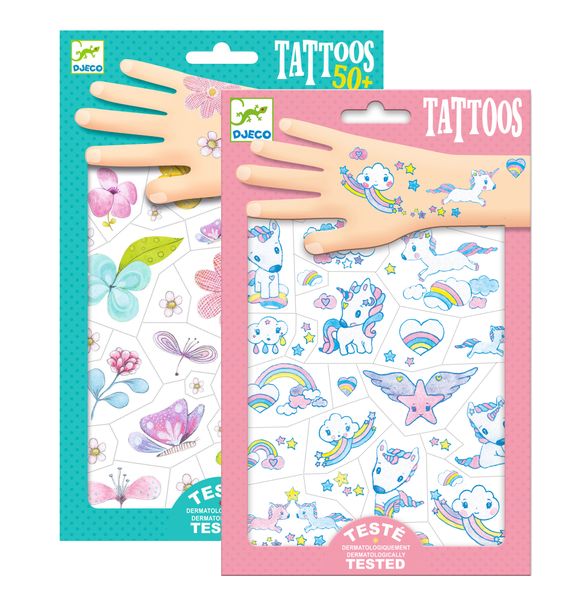 Djeco Tattoos - Unicorn &amp; Flowers Combo