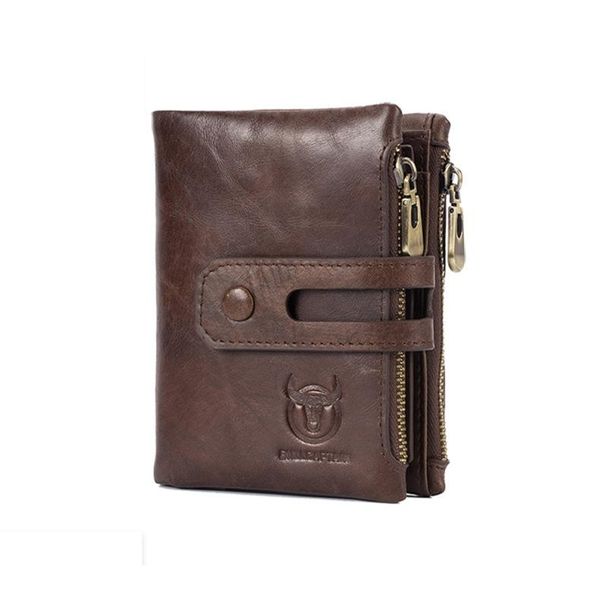 BasicX Genuine Leather Men's Wallet - Compact Bifold, Smooth Zip Brown