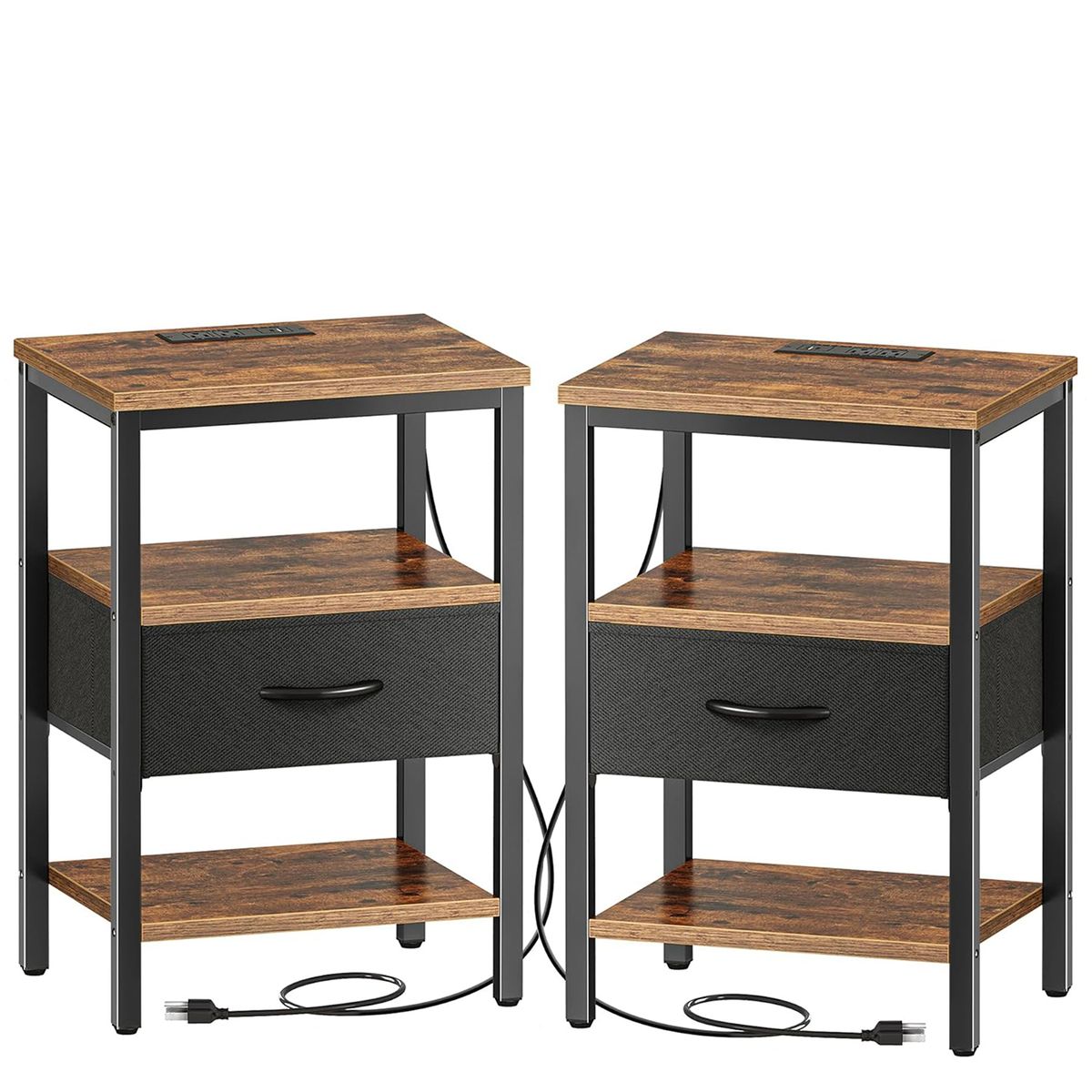 Side Tables 2 Pcs Nightstand Charging Station Bedside Table Coffee Desk