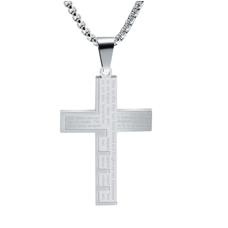 Stainless Steel Cross Necklace with Engraved Prayer - Inspirational Image