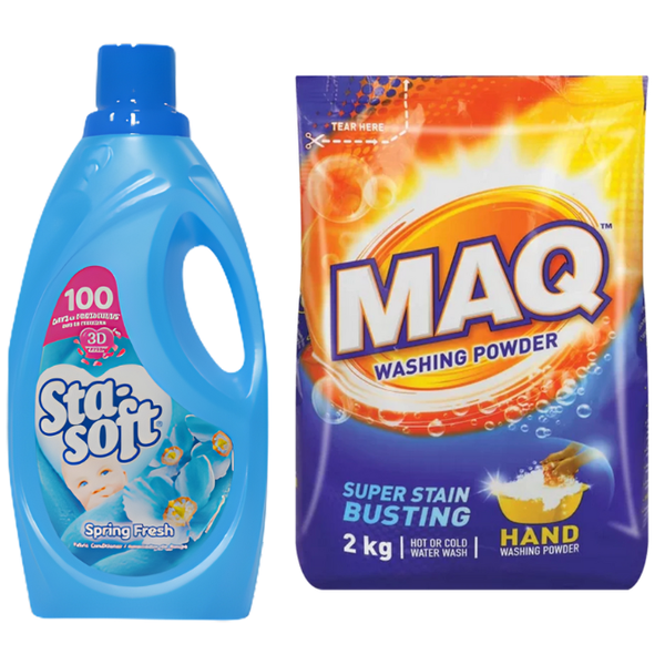 MAQ Hand Washing Powder 2kg + Sta-Soft Spring Fresh Fabric Softener 2L