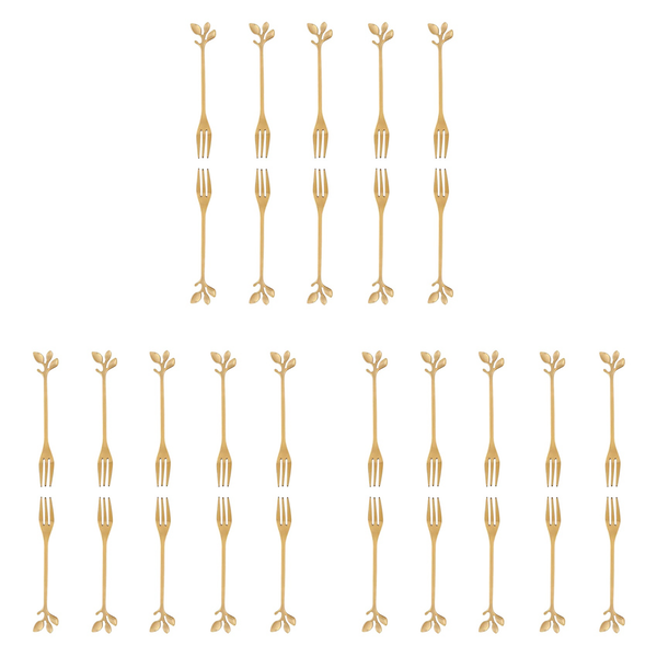 10 Pcs Stainless Steel Leaf Cake Fruit Forks Set Dessert Forks Golden