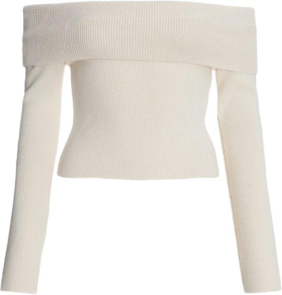Quiz - Ladies Cream Ribbed Bardot Jumper